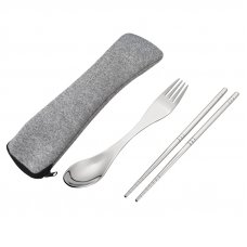 SS18-環保餐具組-兩用叉匙+筷子組(316不鏽鋼)
